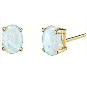 Natural 2.00 Carat Opal Oval Shape Stud Earrings 14K Yellow Gold Value $595